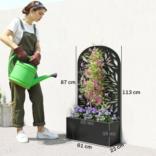 Outsunny vyvýšený truhlík s listovým trelážem — kovový květináč 61 × 23 × 113 cm pro zahradu, balkon a terasu | Aosom