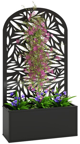 Outsunny vyvýšený truhlík s listovým trelážem — kovový květináč 61 × 23 × 113 cm pro zahradu, balkon a terasu | Aosom
