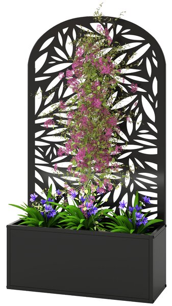 Outsunny vyvýšený truhlík s listovým trelážem — kovový květináč 61 × 23 × 113 cm pro zahradu, balkon a terasu | Aosom