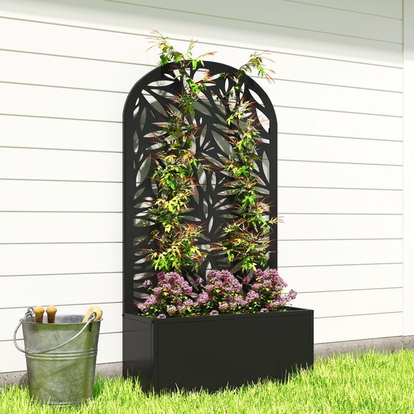 Outsunny vyvýšený truhlík s listovým trelážem — kovový květináč 61 × 23 × 113 cm pro zahradu, balkon a terasu | Aosom