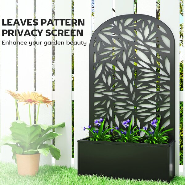 Outsunny vyvýšený truhlík s listovým trelážem — kovový květináč 61 × 23 × 113 cm pro zahradu, balkon a terasu | Aosom
