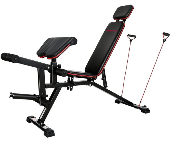 SPORTNOW 3v1 nastavitelné lavice – nosnost až 420 kg, kolečka, extenze stehen, opěrka pro biceps, prodloužená opěrka hlavy, naklápěcí lavice s odporov