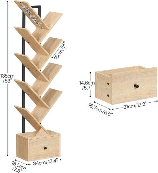 VASAGLE Designová knihovna Marelo 135 cm hnědá/černá