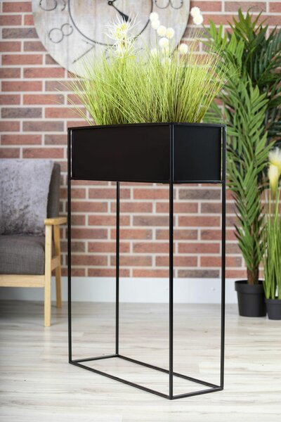 KOVOVÝ KVĚTINÁČ SE STOJÁNEM RECT 90X24X64 CM ČERNÁ