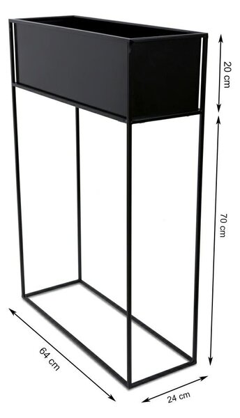 KOVOVÝ KVĚTINÁČ SE STOJÁNEM RECT 90X24X64 CM ČERNÁ