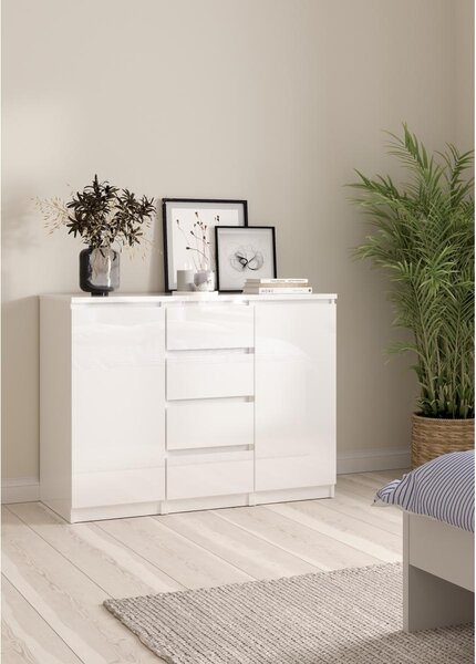 Komoda Simplicity 121 x 50 x 91 cm, bílý lesk