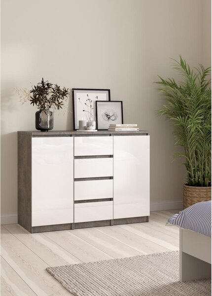 Komoda Simplicity 121 x 50 x 91 cm, šedá / bílý lesk