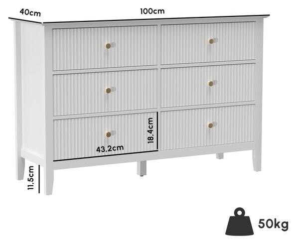 HOMCOM komoda se 6 zásuvkami, moderní úložný kabinet do obýváku, ložnice nebo předsíně, 100 × 40 × 78 cm, bílá | Aosom