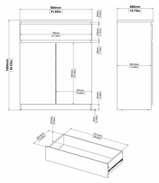 Komoda Simplicity 80 x 40 x 100,5 cm, bílý lesk