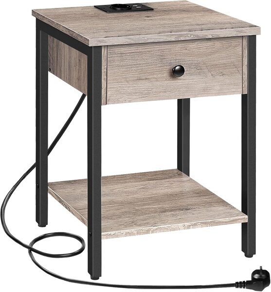 Noční stolek Vasagle Ferira 40 cm s nabíjecí stanicí černý/šedý