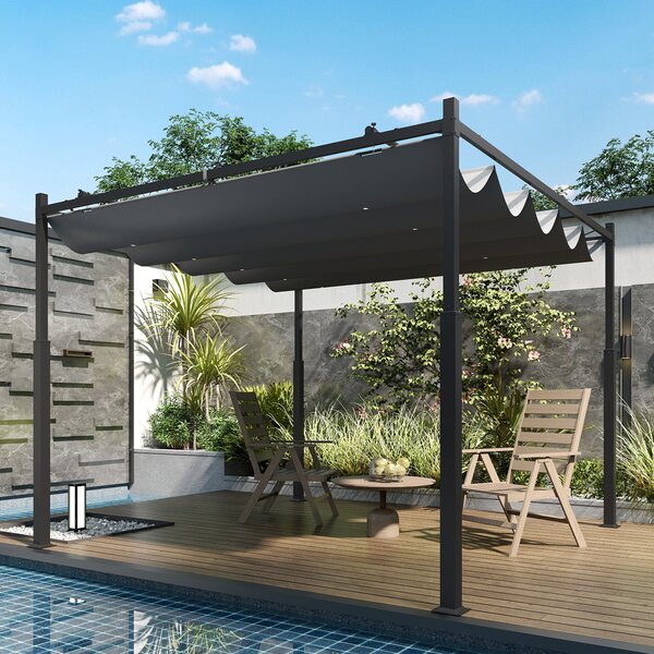 Outsunny zatahovací pergola 3 × 3 m – 180 g/m² polyester, UPF30+, magnetické upevnění, šedá | Aosom