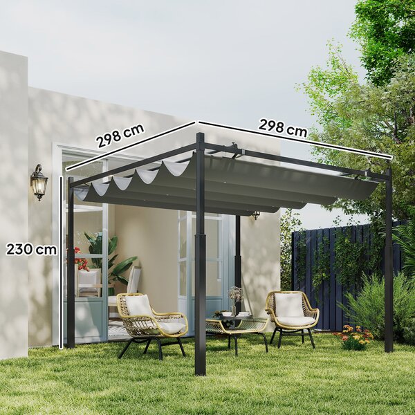 Outsunny zatahovací pergola 3 × 3 m – 180 g/m² polyester, UPF30+, magnetické upevnění, šedá | Aosom