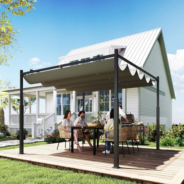 Outsunny zatahovací pergola 3 × 3 m – 180 g/m² polyester, UPF30+, magnetické upevnění, šedá | Aosom