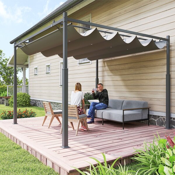 Outsunny zatahovací pergola 3 × 3 m – 180 g/m² polyester, UPF30+, magnetické upevnění, šedá | Aosom