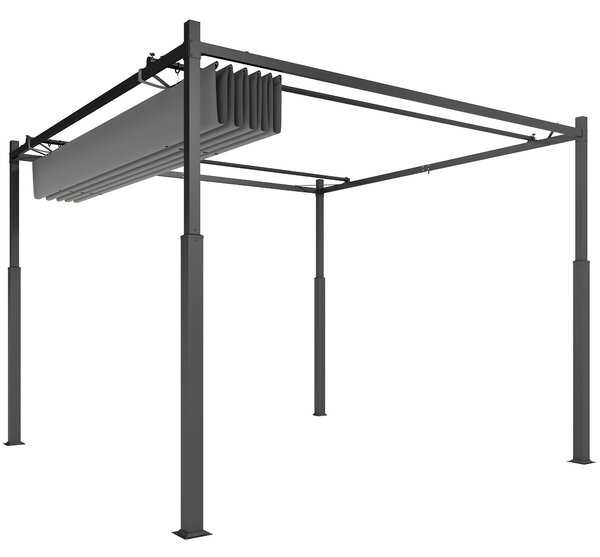 Outsunny zatahovací pergola 3 × 3 m – 180 g/m² polyester, UPF30+, magnetické upevnění, šedá | Aosom