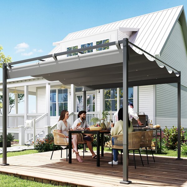 Outsunny vysouvací pergola 3 × 3 m — 180 g/m² UV-odolná plachta, magnetické zajištění, práškově lakovaný ocelový rám | Aosom