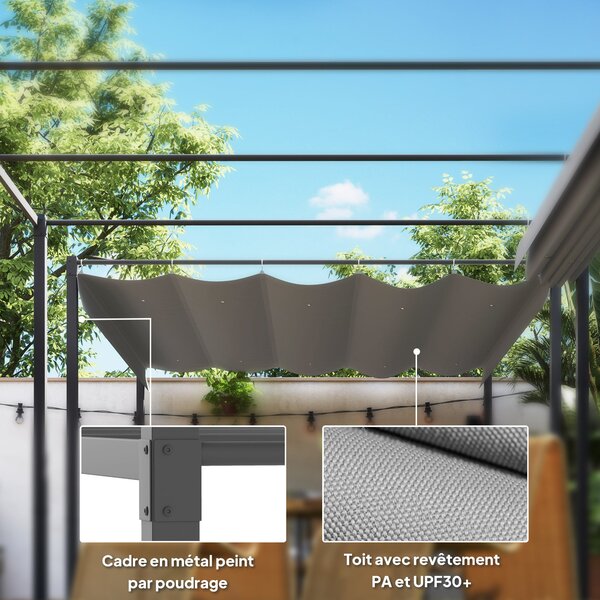 Outsunny vysouvací pergola 3 × 3 m — 180 g/m² UV-odolná plachta, magnetické zajištění, práškově lakovaný ocelový rám | Aosom