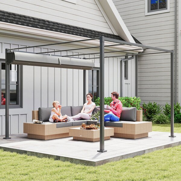 Outsunny vysouvací pergola 3 × 3 m — 180 g/m² UV-odolná plachta, magnetické zajištění, práškově lakovaný ocelový rám | Aosom