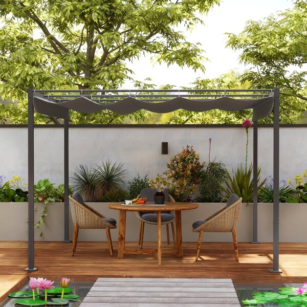 Outsunny vysouvací pergola 3 × 3 m — 180 g/m² UV-odolná plachta, magnetické zajištění, práškově lakovaný ocelový rám | Aosom