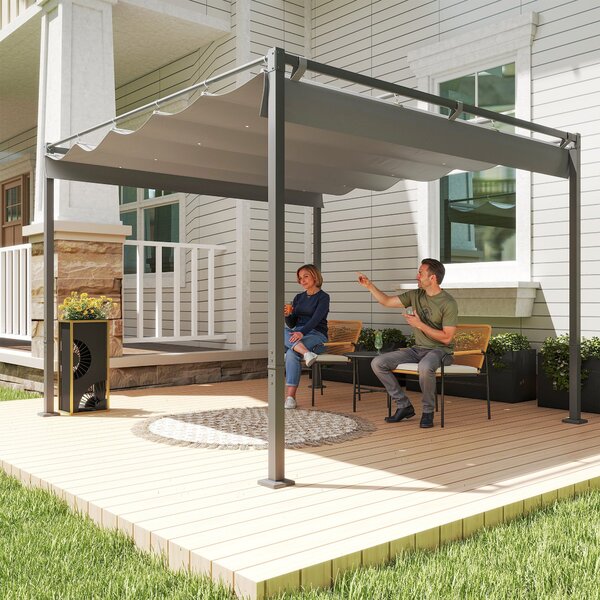 Outsunny vysouvací pergola 3 × 3 m — 180 g/m² UV-odolná plachta, magnetické zajištění, práškově lakovaný ocelový rám | Aosom