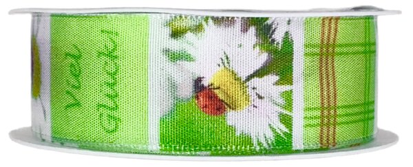 Stuha taftová Ladybird Meadow hráškově zelená 25mm x 3m (5,- Kč/m)