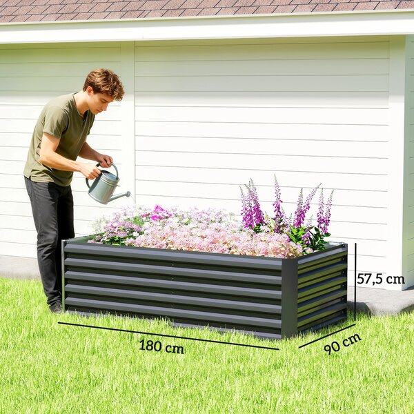 Outsunny pozinkovaný ocelový vyvýšený záhon 180 x 90 x 57,5 cm — hluboký květináč s výztužnými tyčemi a otevřeným dnem, odolný proti povětrnostním vli