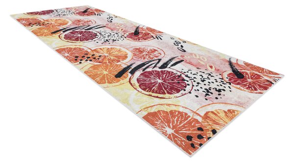 Makro Abra Kusový koberec vhodný k praní ANDRE 1270 Do kuchyně pomeranče ovoce protiskluzový růžový Rozměr: 80x200 cm