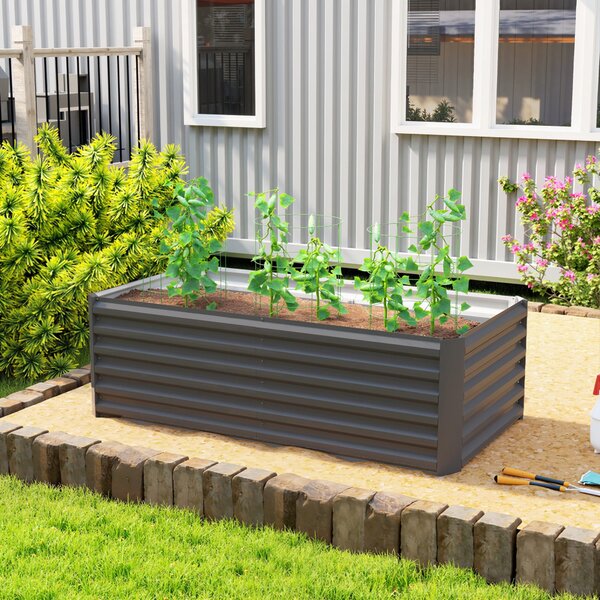 Outsunny pozinkovaný ocelový vyvýšený záhon 180 x 90 x 57,5 cm — hluboký květináč s výztužnými tyčemi a otevřeným dnem, odolný proti povětrnostním vli