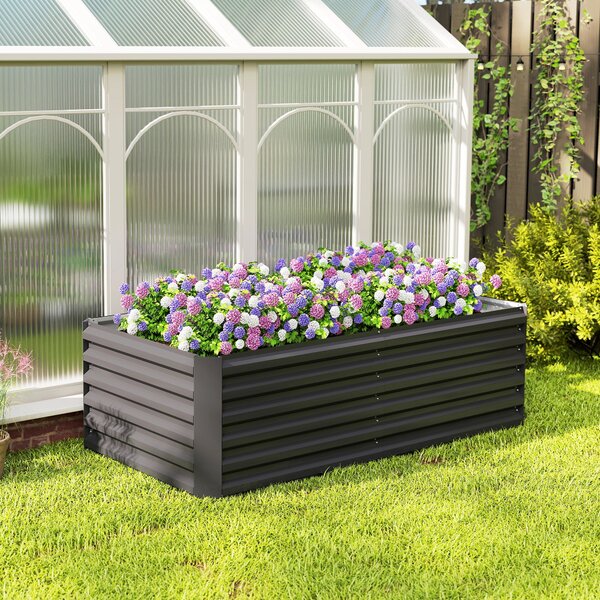 Outsunny pozinkovaný ocelový vyvýšený záhon 180 x 90 x 57,5 cm — hluboký květináč s výztužnými tyčemi a otevřeným dnem, odolný proti povětrnostním vli