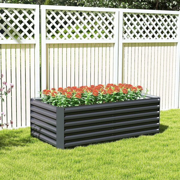 Outsunny pozinkovaný ocelový vyvýšený záhon 180 x 90 x 57,5 cm — hluboký květináč s výztužnými tyčemi a otevřeným dnem, odolný proti povětrnostním vli