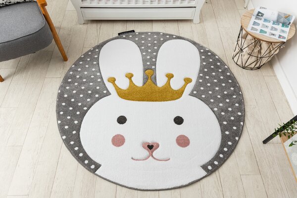 Dětský kulatý koberec PETIT Králiček šedý Rozměr: průměr 120 cm