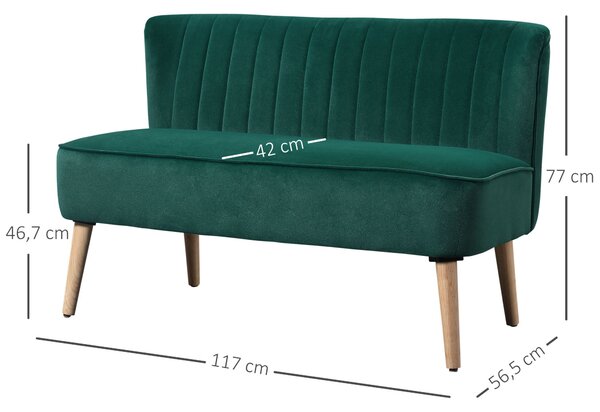 HOMCOM dvoumístná pohovka — kompaktní sametová pohovka do obýváku, ložnice a menších prostor, tmavě zelená (117 × 56,5 × 77 cm) | Aosom