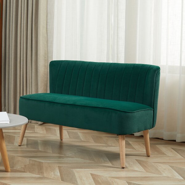 HOMCOM dvoumístná pohovka — kompaktní sametová pohovka do obýváku, ložnice a menších prostor, tmavě zelená (117 × 56,5 × 77 cm) | Aosom
