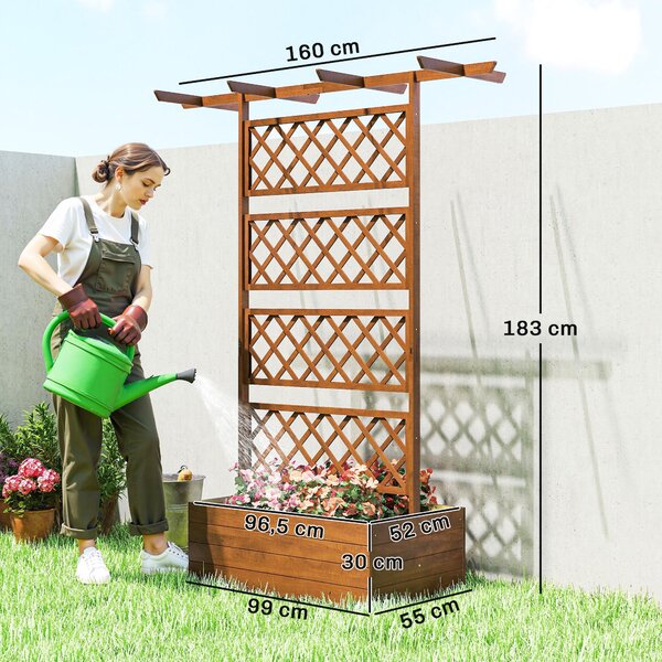 Outsunny vyvýšený truhlík z borového dřeva s mřížkou a stříškou, pro popínavé rostliny, balkon a zahradu, 160 × 55 × 183 cm — oranžový | Aosom
