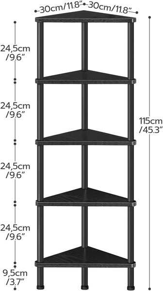 Rohový regál Vasagle Ebbi 30 cm černý