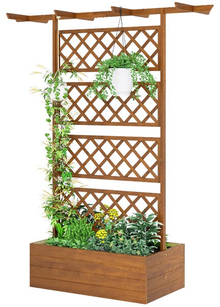 Outsunny vyvýšený truhlík z borového dřeva s mřížkou a stříškou, pro popínavé rostliny, balkon a zahradu, 160 × 55 × 183 cm — oranžový | Aosom