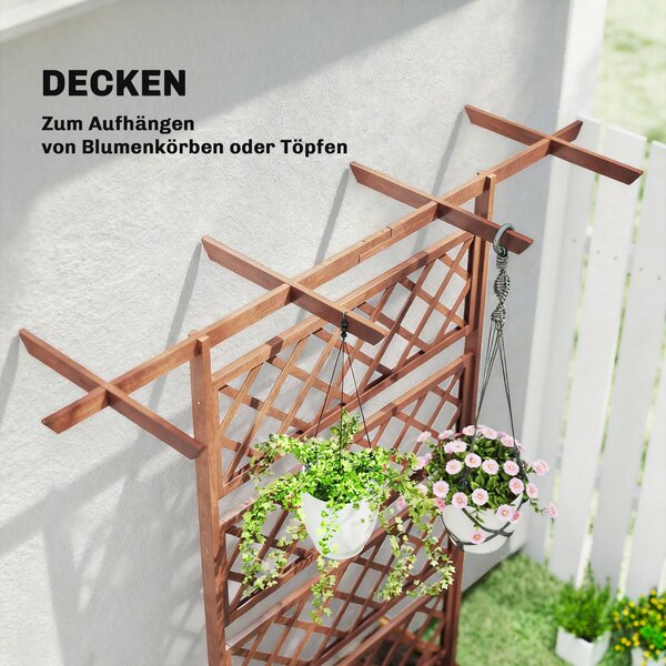 Outsunny vyvýšený truhlík z borového dřeva s mřížkou a stříškou, pro popínavé rostliny, balkon a zahradu, 160 × 55 × 183 cm — oranžový | Aosom