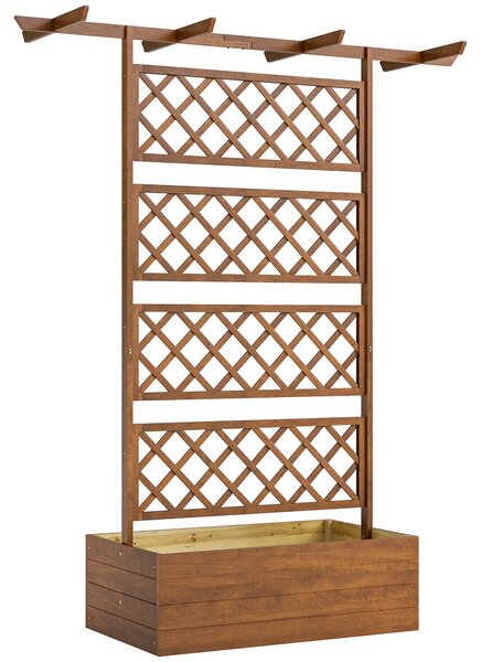 Outsunny vyvýšený truhlík z borového dřeva s mřížkou a stříškou, pro popínavé rostliny, balkon a zahradu, 160 × 55 × 183 cm — oranžový | Aosom