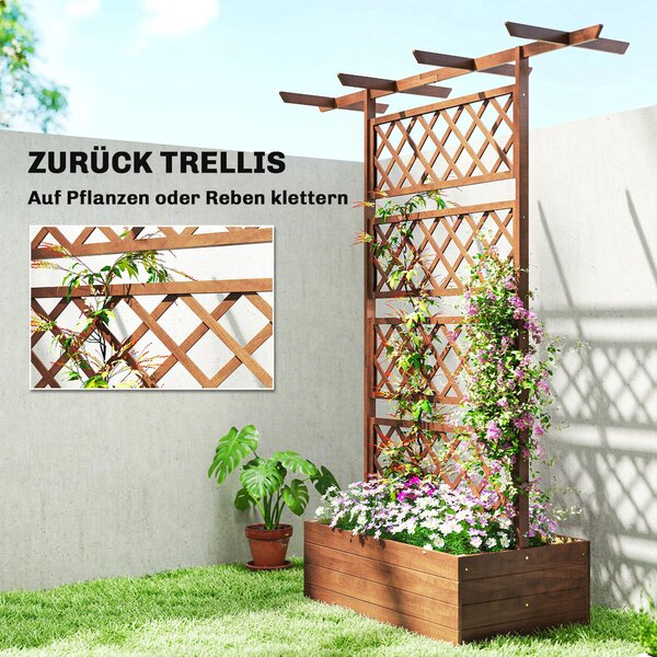 Outsunny vyvýšený truhlík z borového dřeva s mřížkou a stříškou, pro popínavé rostliny, balkon a zahradu, 160 × 55 × 183 cm — oranžový | Aosom