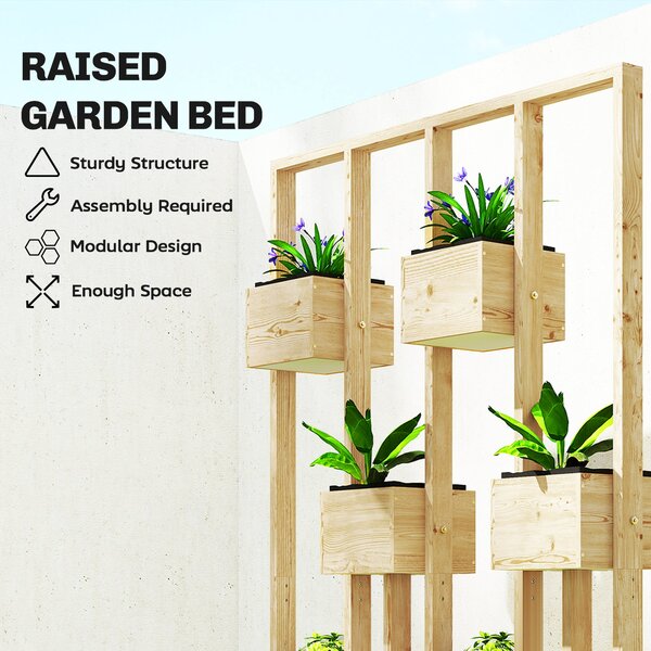 Outsunny dřevěný vyvýšený truhlík s mřížkou, 90 × 45 × 170 cm — truhlík pro popínavé rostliny, balkon a terasu | Aosom