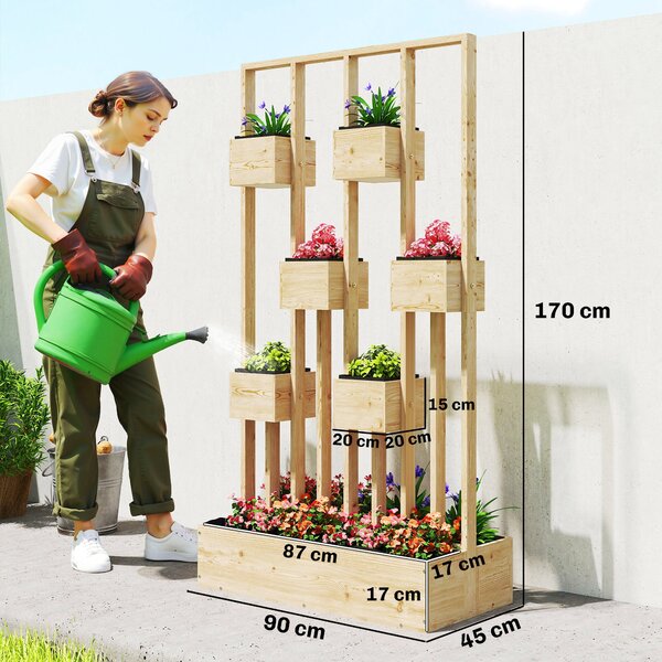 Outsunny dřevěný vyvýšený truhlík s mřížkou, 90 × 45 × 170 cm — truhlík pro popínavé rostliny, balkon a terasu | Aosom