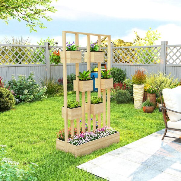 Outsunny dřevěný vyvýšený truhlík s mřížkou, 90 × 45 × 170 cm — truhlík pro popínavé rostliny, balkon a terasu | Aosom