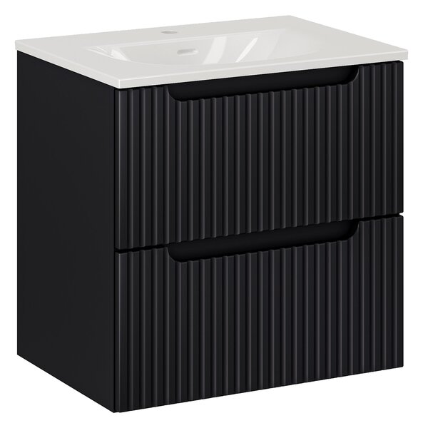 Comad Koupelnová skříňka s keramickým umyvadlem Nova Black 60 cm - černá mat