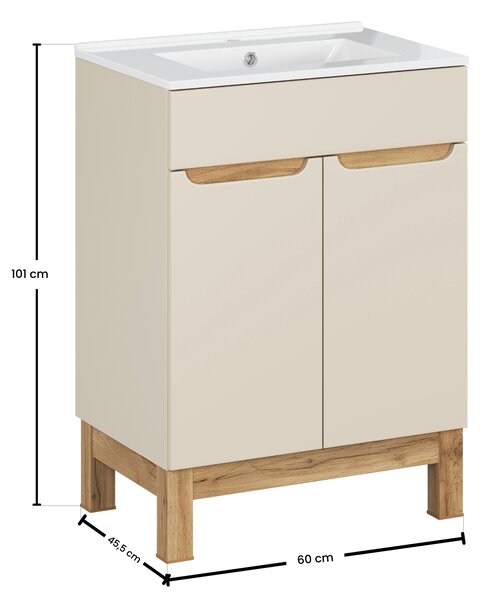 Comad Koupelnová skříňka s keramickým umyvadlem Bali Cashmere 60 cm - kašmír