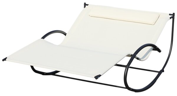 Outsunny Dvojité Slunící Lůžko, Zahradní Houpací Lehátko z Kovového Rámu a Textilenu, 140x200x36-88cm, Krémově Bílá | Aosom