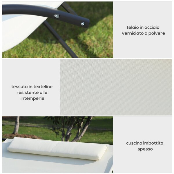 Outsunny Dvojité Slunící Lůžko, Zahradní Houpací Lehátko z Kovového Rámu a Textilenu, 140x200x36-88cm, Krémově Bílá | Aosom