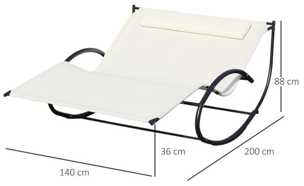 Outsunny Dvojité Slunící Lůžko, Zahradní Houpací Lehátko z Kovového Rámu a Textilenu, 140x200x36-88cm, Krémově Bílá | Aosom