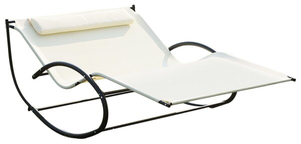 Outsunny Dvojité Slunící Lůžko, Zahradní Houpací Lehátko z Kovového Rámu a Textilenu, 140x200x36-88cm, Krémově Bílá | Aosom