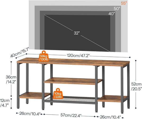 TV stolek Vasagle Werry 120 cm černý/hnědý