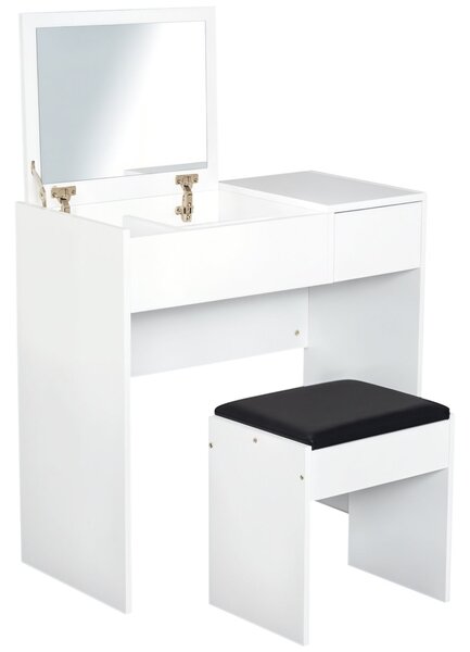 HOMCOM Toaletka s Taburetem a Odklápěcím Zrcadlem 80x40x79 cm a Úložnými Boxy 40x30x40 cm Bílá | Aosom